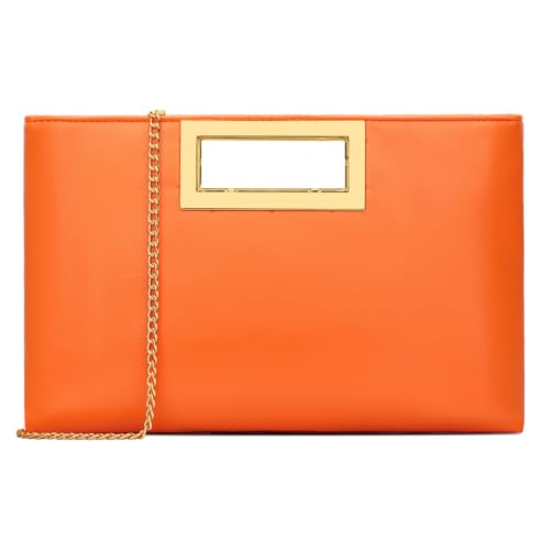 KKXIU Clutch Purse for Women Vegan Leather Evening Bag Formal Handbag for Wedding Party Prom Bridal (Orange)