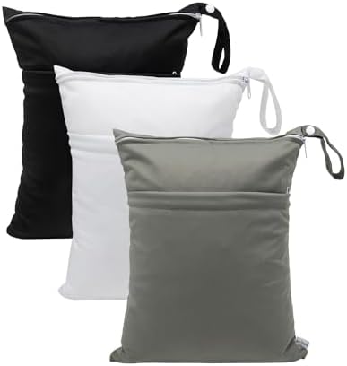 babygoal Wet Dry Bags for Baby Cloth Diapers, Waterproof Washable Travel Bags, Beach, Pool, Gym Bag for Swimsuits & Wet Clothes with 2 Pockets 3 Pack L-BWG