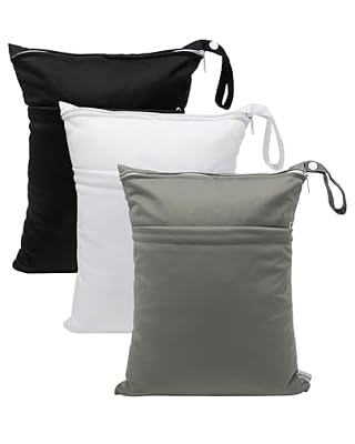 babygoal Wet Dry Bags 3 Pack, Waterproof Reusable Travel Bags for Swimsuits, Baby Cloth Diapers, Beach, Pool, Gym Bag & Wet Clothes with 2 Pockets L-BWG