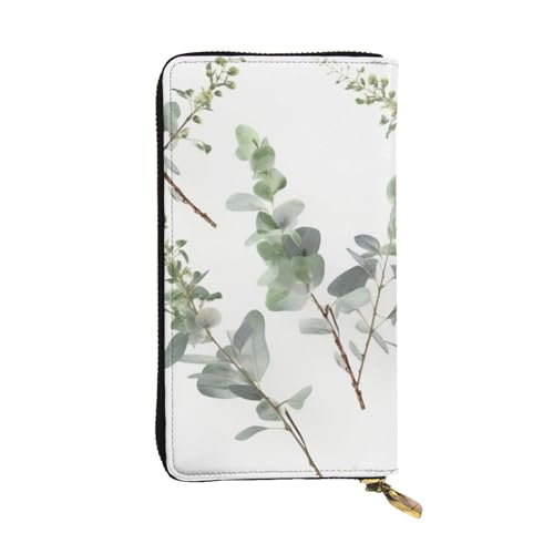 White Natural Greenery Twig Wallet For Women Men Clutch Rfid Blocking Leather Wallets Large Capacity Purse Credit Card Holder Money Case With Zipper Phone Holder Long Travel Purse