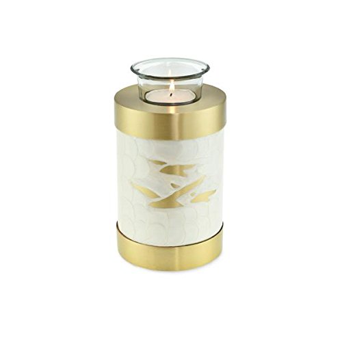 Cherished Urns Going Home White Pearl & Bronze Tea Light Cremation Urn Keepsake Urn For Ashes