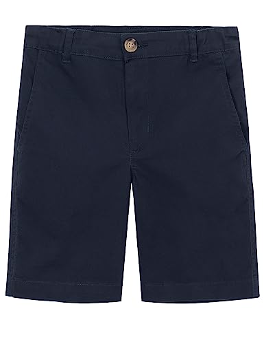 Spring&Gege Pantalones cortos chinos de algodón para chicos, de sarga, con parte delantera plana, azul marino, 9-10 Años
