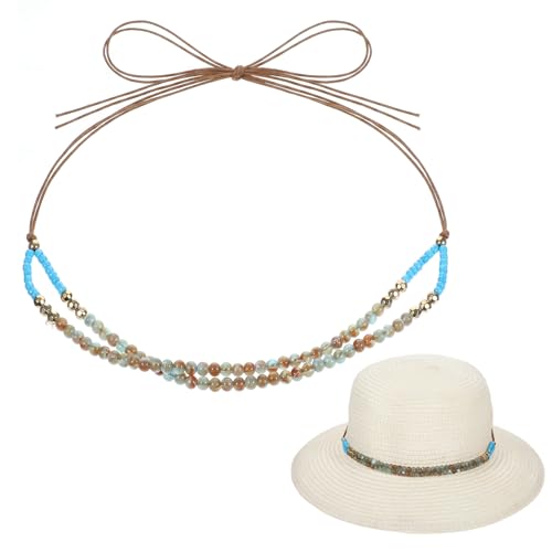 Adjustable Cowboy Hat Band for Women Men Turquoise Cowboy Beaded Bands Cowgirl Rope Belt Turquoise Hand Made Replaceable Beaded Belt for Panama Fedora Ethnic Western Rural Hats Belts