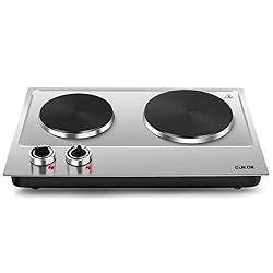 CUKOR Piastra di cottura elettrica in ghisa, 2500 W, piano cottura a doppio piano elettrico, doppia piastra di cottura portatile (1500 W + 1000 W) per cucinare