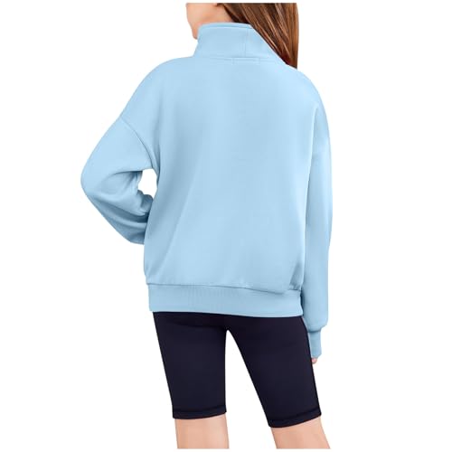 Sweatshirts for Teen Girls Cute Fleece Half Zip Up Hoodies Loose Pullover Tops Kids Girl Clothes with Thumb Hole4