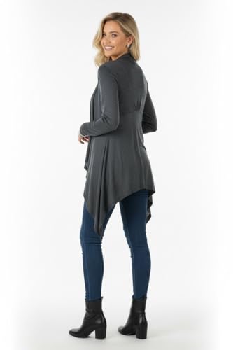 Image of ToBeInStyle Womens Open Front Long Sleeve Lightweight Asymmetrical Draped Cardigan with Side Pockets
