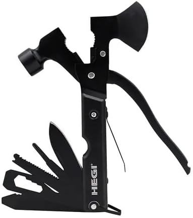 18 Fonksiyonlu Paslanmaz Çelik Kamp Baltası ve Çekiç - Siyah