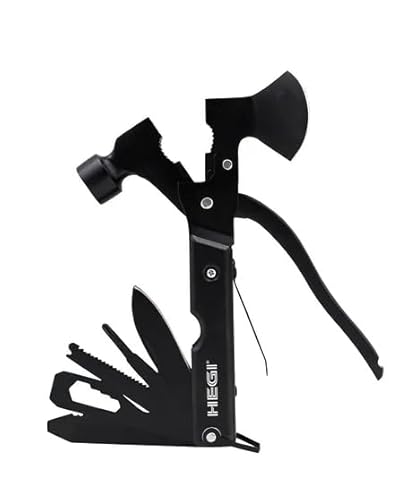 18 Fonksiyonlu Paslanmaz Çelik Kamp Baltası ve Çekiç - Siyah