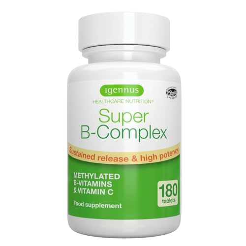 Super B - Vitamina B Complex, Complesso B Metilato, B1,B2,B3,B5,B6,B12 Metilcobalamina, 180 Compresse Vegane, Alto Assorbimento e Rilascio Prolungato, Metilfolato, Biotina e Vitamina C - Igennus
