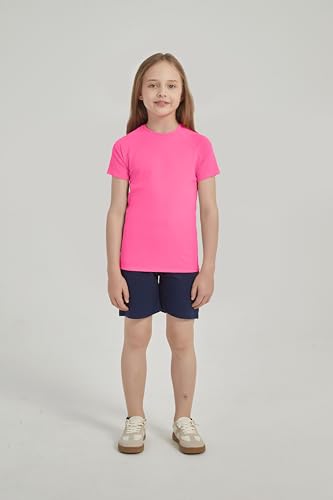 Image of 5-14Y Boys Girls Rash Guard UPF 50+ Short Sleeve Kids Neon Swim Shirts | Unisex UV Sun Protection Shirts,Quick Dry Kids Rash Guard, Boys Girls Neon Swim Shirts,Teen Rash Guard Swimsuit