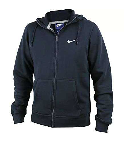 Nike Mens Club Swoosh Full Zip Fleece Hoodie (Midnight Navy/White, Small)