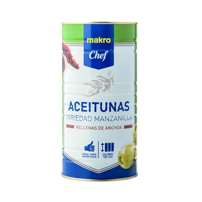 Aceitunas Rellenas de Anchoa Chef – El Sabor Mediterráneo en tu Mesa (Varios tamaños) (3 LATAS, Rellena de anchoa 600gne (1400g))