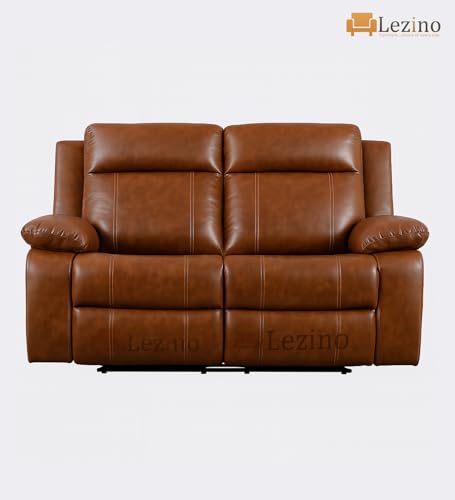 Image of LEZINO 2 Seater Manual Recliner Sofa in Faux-Leather Recliner Chair for Home, Brown (Two Seater Manual Recliner, Brown)