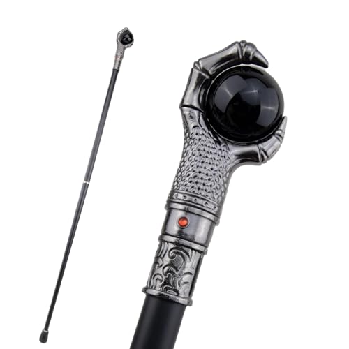 Dragon Claw Grasp Black Glass Ball Silver Walking Cane Fashion Decorative Walking Stick Cosplay Cane Knob Crosier 93cm