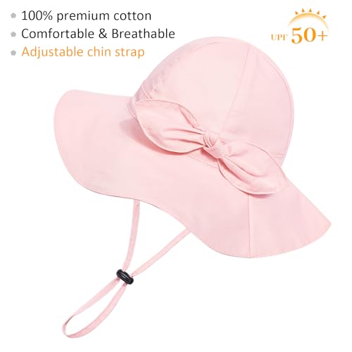 Baby Girl Sun Hat with UPF 50+ Outdoor Adjustable Beach Hat with Wide Brim Bucket Hats (2-3 Years,Pink)
