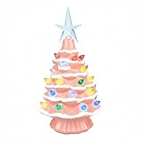 LinvMe Vintage Ceramic Christmas Tree with Lights, Battery Operated Mini Tabletop Holiday...