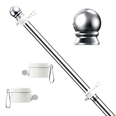 ESTTOP 5 FT Flag Pole, Tangle Free Stainless Steel Weather Resistant Rustproof Flagpole for 3x5 USA Flag Sports Fan Outdoor Flags 1" Dia Flag Poles for Outside House, Wall-Mounted (Without Bracket)