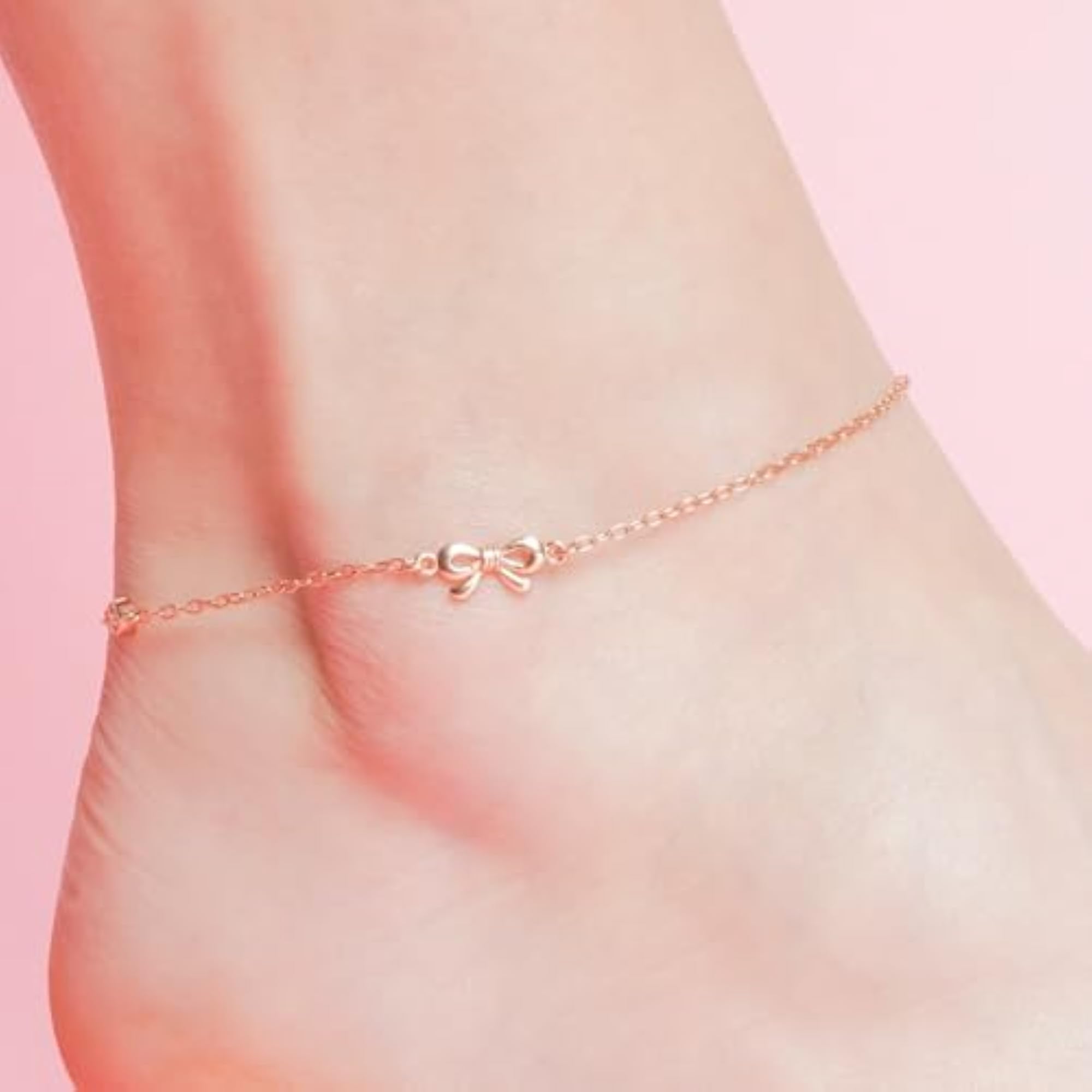 Women's 925 Sterling Silver Infinity CZ Rose Plating Chain Anklet