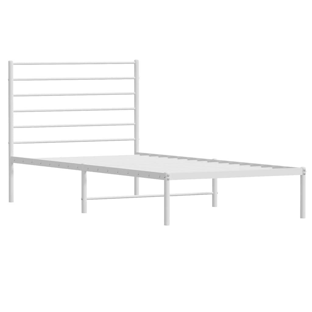 Metalowa rama łóżka z listwami Biały 75x190 cm | Metalowe łóżko z wezgłowiem białe 75x190 cm solidna rama bez materaca z miejscem do przechowywania do sypialni i pokoju