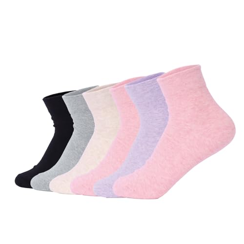 Image of Women's Diabetic Socks - 6 Pairs, Non-Binding, Soft Cotton, Comfort Fit, Breathable & Trendy, Made in Korea, Size 5-9