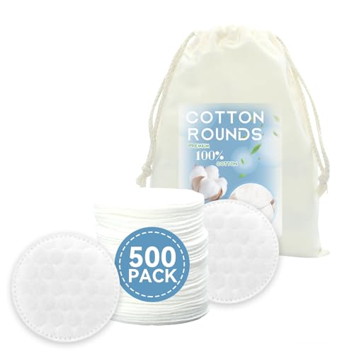 Premium Cotton Rounds for Face (500 Count), Makeup Remover Pads,