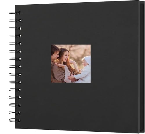 AIOR 手作りアルバム 台紙 フォトアルバム 写真ウィンドウ付きスクラップブックアルバム 250 GSM厚紙 40枚 80ページ 24.3CMx24.3CM 思い出帳 DIY 写真集 卒業記念集 赤ちゃん写真集 結婚記念 誕生日 プレゼント(ブラック)
