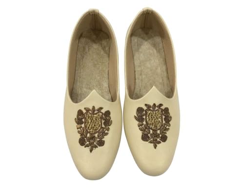 Men's Punjabi Jutti Cream Loafers Slip On Flats Shoes Ethnic Handmade Sherwani Mojari Indian Juti3