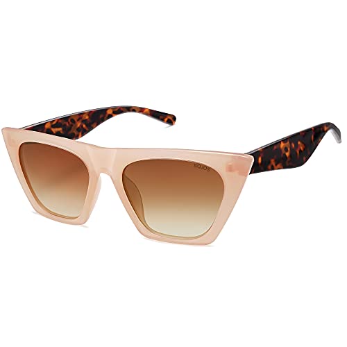 SOJOS Trendy Oversized Square Cateye Polarized Sunglasses Womens Big Frame Shades SJ2115, Pink/Brown