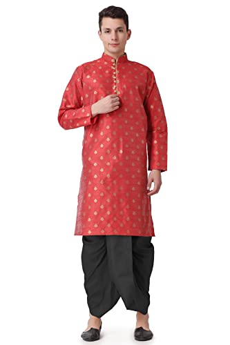 Image of Royal Kurta Men's Silk Blend Printed Kurta Dhoti Set
