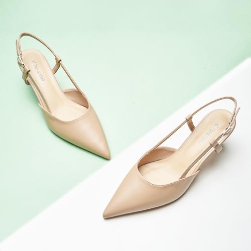 Image of C.Paravano Kitten Heels for Women Pointed Toe Slingback heeled Sandal Pumps