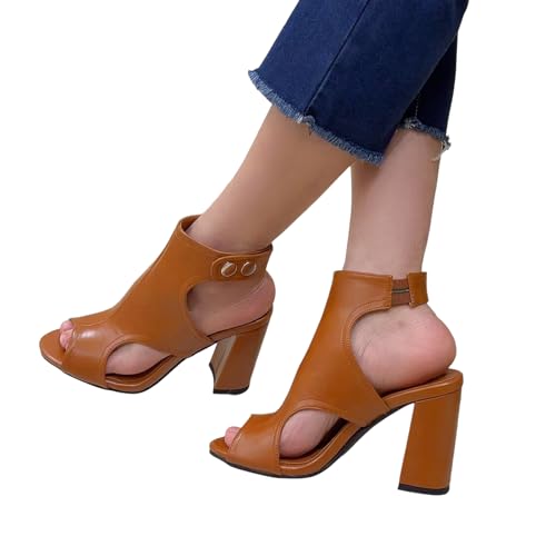 MEOTINA Open Toe Booties for Women Dressy Sandals Peep Toe Boots Block Heels Summer Gladiator Shoes2