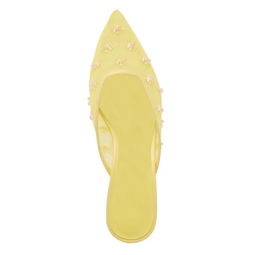 Image of Women Kitten Heel Mules Crystal Flower Decor Mesh Pointed Toe Low Heel Casual Pumps