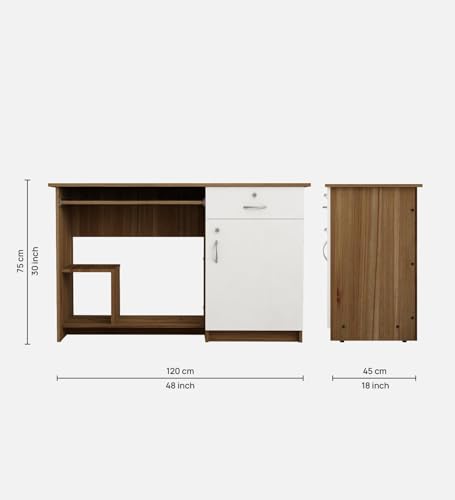 Image of Classy Study & Home Office Computer Desk | Engineered Wood | Straight Design | Lyon Teak & White Finish | Sturdy & Space-Saving | Easy Knock-Down Assembly