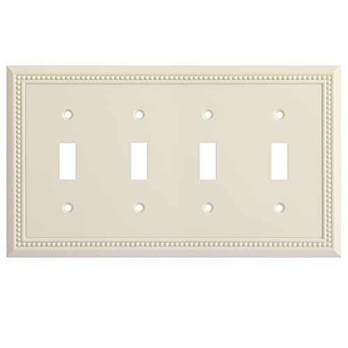 Image of Henne Bery Sunken Pearls Heavy Duty Decorative Wall Plate Switch Plate Outlet Cover (Quad Toggle, Light Almond)
