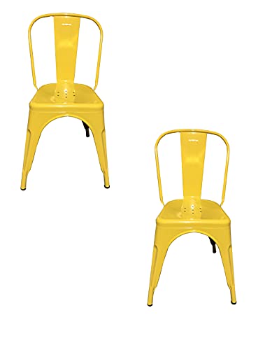 Fleda TRADING Chaise en métal style industriel pour maison bar, restaurants pizzerias. Lot de 2 chaises couleur jaune