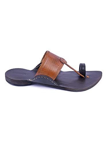 Image of KORAKARI Men Kolhapuri Chappal Handcrafted Sandal Smooth and Comfortable Flip Flops Slipper Stylish Anti Slip Design Genuine Leather Traditional Footwear.
