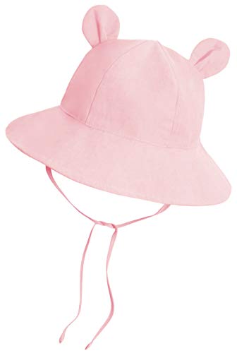 Baby Sun Hat Toddler Hats for Boys Girls Infant Sun Hat Baby Girl Hats with Bear Ears Wide Brim UPF 50+ Beach Hat Pink
