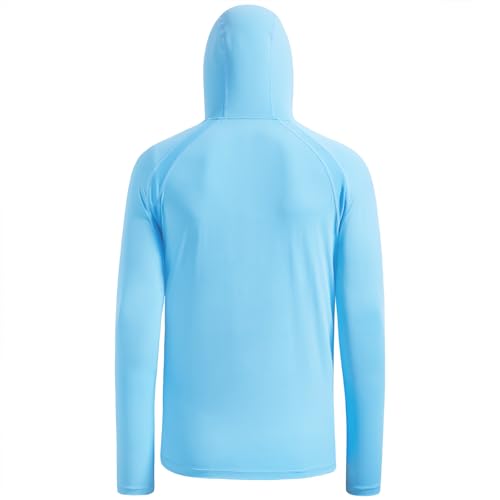 Image of Men's UPF 50+ Hoodie Shirt with Mask Long Sleeve Permanent UV Sun Protection Neck Gaiter Performance T for Outdoor