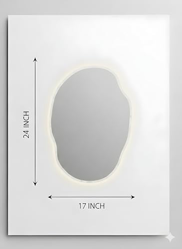 Image of MIRROR ART Irregular LED Wall Mirror 24x17 Inch - Dimmable Backlit Light, Touch Sensor - Modern Bathroom Vanity & Home Decor Mirror