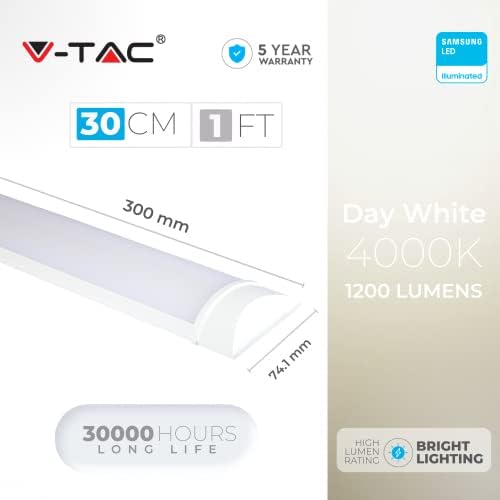 V-TAC LED Batten Light | 10W 1Ft LED Tube Lights 4000K Day White | Wall and Ceiling Batten Light | Shed Light, Kitchen and Garage Lighting | 1Ft - 30cm Samsung LED Tube Light [Pack of 2]