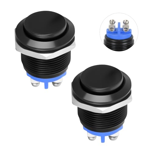 Image of Nilight 16mm Momentary Push Button Switch 2PCS | 12V Waterproof Black Metal Round Starter Power Switches 2 Pin Screw Terminal for Car Truck Horn Boat Marine RV Vehicle