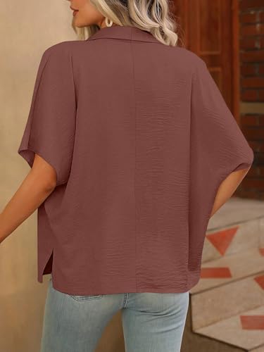 Image of GRECIILOOKS Oversized Shirt for Women | Shirt Top for Woman |Women's Color Block Button Down Blouse - Casual Loose Fit Short Sleeve Summer Shirt's Work, Vacation & Everyday Wear