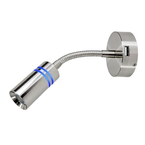 Lampe de lecture col de cygne THALASSA tactile avec port USB et corps en aluminium robuste