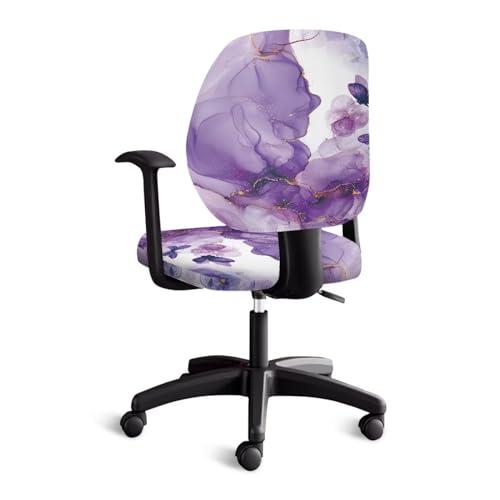 Talayituse Purple Marble Butterfly Print Computer Chair Cover, Stretchable Dust Protector