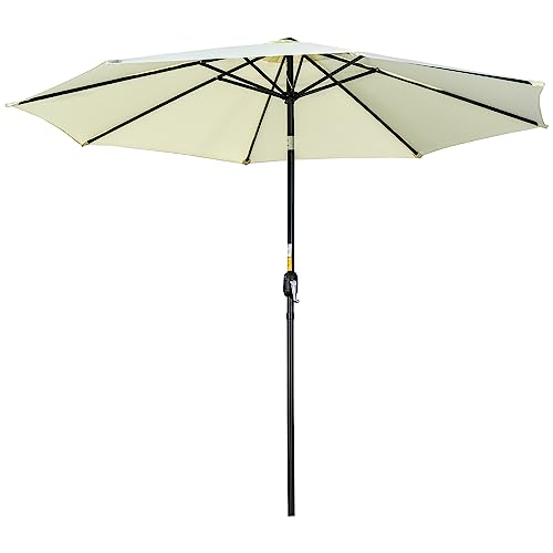 Outsunny 3(m) Tilting Parasol Garden Umbrellas, Outdoor Sun Shade with 8 Ribs, Tilt and Crank Handle for Balcony, Bench, Garden - Beige