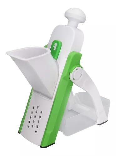 MayMax Cortadora de Alimentos 4 en 1, Mandolina Manual de Verduras con Cuchillas Intercambiables y Recipiente, para Rallar, Laminar y Cortar Patatas, Zanahorias, Queso y Frutas