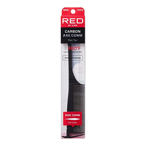 RED by Kiss Carbon Axe Comb Parting Comb Anti Frizz Heat Resistant Hair Comb (Rat Tail)