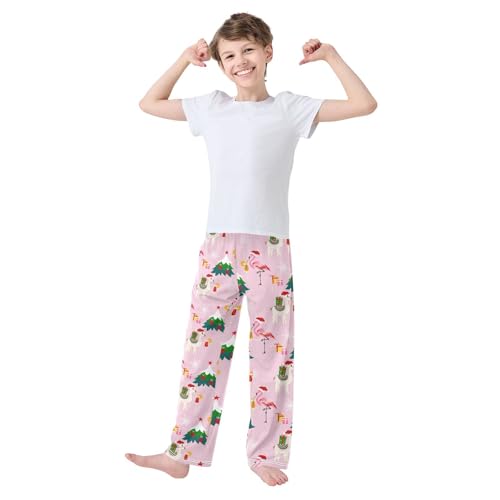 Christmas Llama Flamingo Gift Boys Long Pants Soft Trousers Elastic Waist Kids Lounge Bottoms with Pockets S-XL2