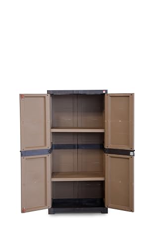 Image of Cello Novelty Big Bookshelf, Walnut & Brown | 2 Dustproof Doors | Space Saving Cupboard | Plastic Book Shelf | Multipurpose Book Shelf for Home, Office | Book Organizer for Library