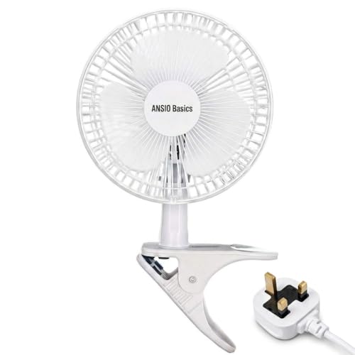 ANSIO 6 Inch Clip On Fan Mini Desk Fan with Clamp Plug in Portable Fan with 2 Speed Settings 360 Rotatable Head & 45 Tilt Adjustment Clip Fan for Bed Desk & Office - White